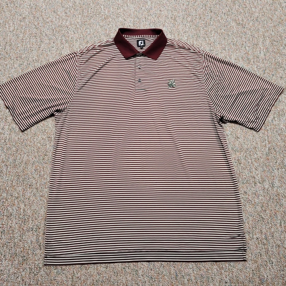 FootJoy Polo Shirt Mens 2XL Maroon Striped Golf Performance Laurel Valley